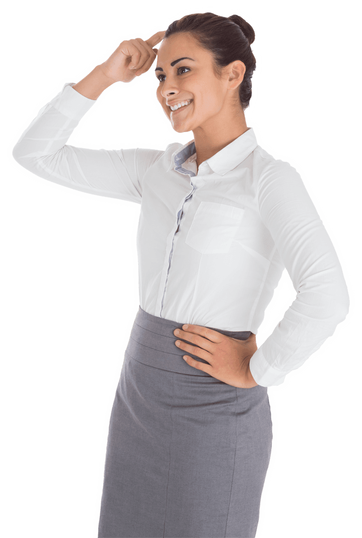 Transparent Smiling Caucasian Businesswoman in Formal Attire