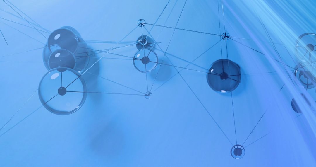 Abstract Molecular Structure with Digital Connections on Blue