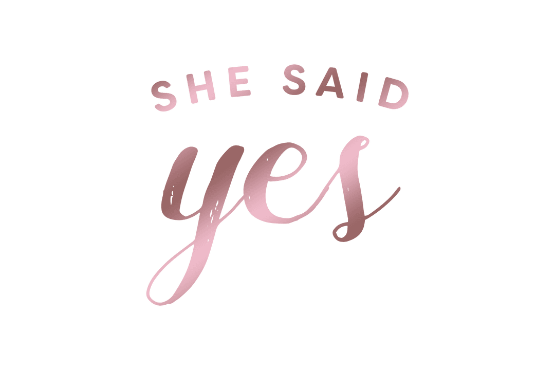 Elegant Wedding Concept with Transparent Text 'She Said Yes'