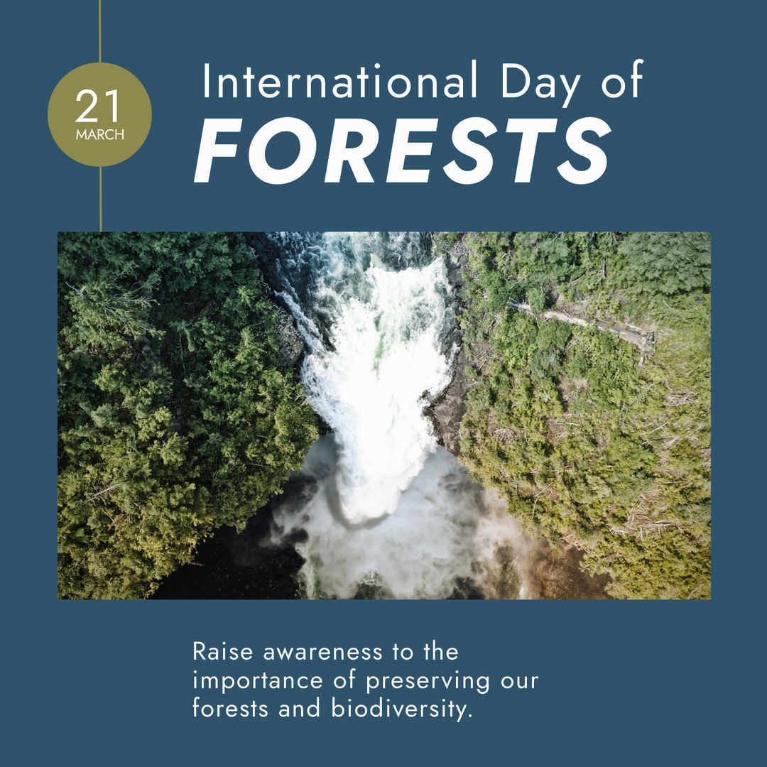 International Day of Forests Awareness Poster with Flowing Waterfall - Download Free Stock Templates Pikwizard.com