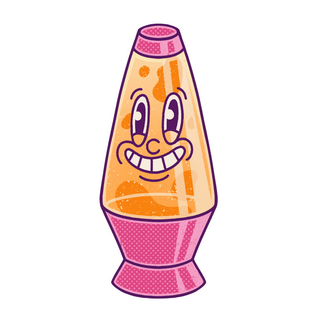 Playful Cartoon Lava Lamp with Smiling Face on Transparent Background