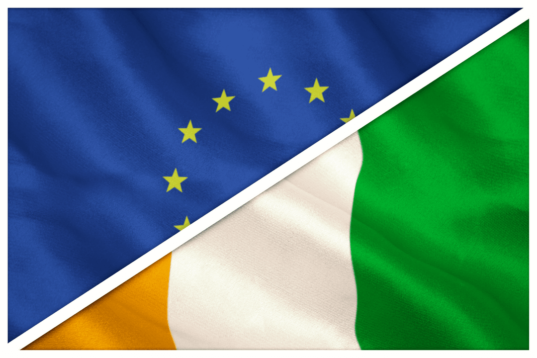 Waving European Union and Ivory Coast Flags with Transparent Effect