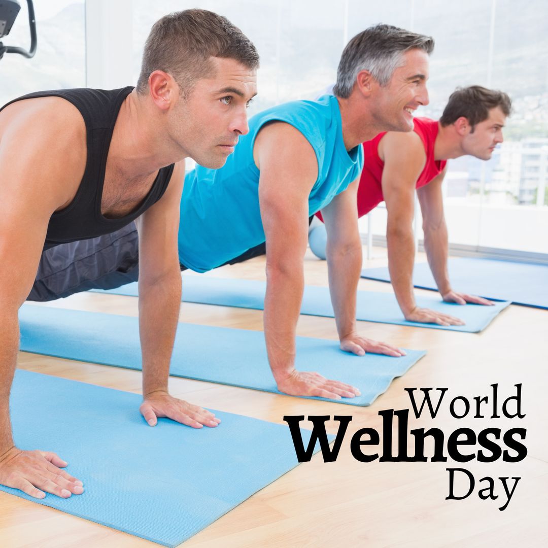 Group of Diverse Men Practicing Yoga on World Wellness Day