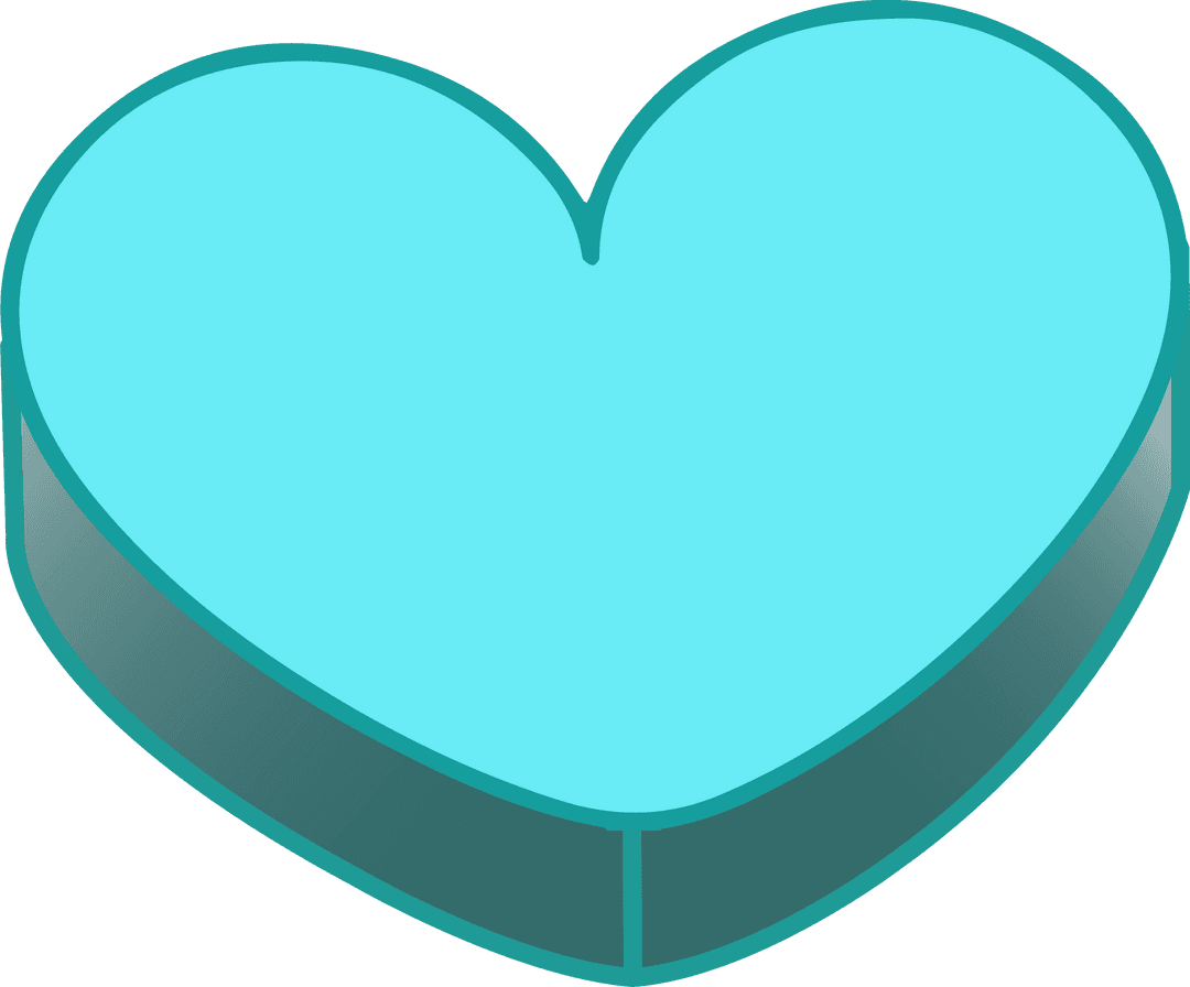 Teal 3D Heart Icon on Transparent Background for Modern Design