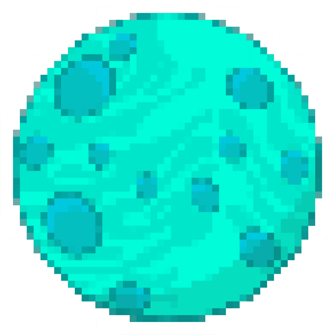 Turquoise Orb with Light Streaks in Pixel Art on Transparent Background