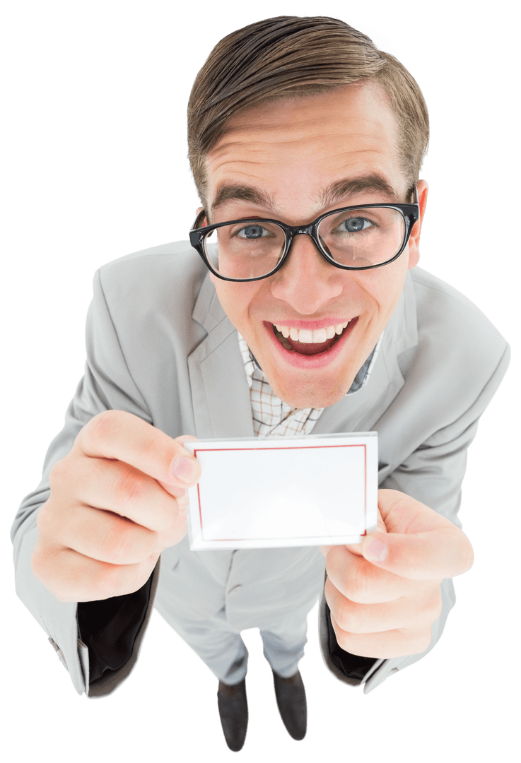 Geeky Hipster Smiling with Blank Card Transparent Background - Download Free Stock Images Pikwizard.com