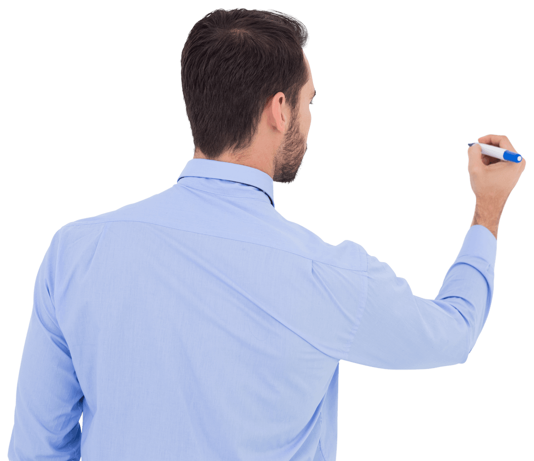 Transparent View Businessman Writing with Blue Marker