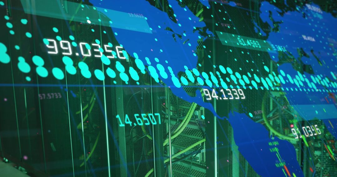 Digital Data Flow Over Computer Servers Representing Global Finance