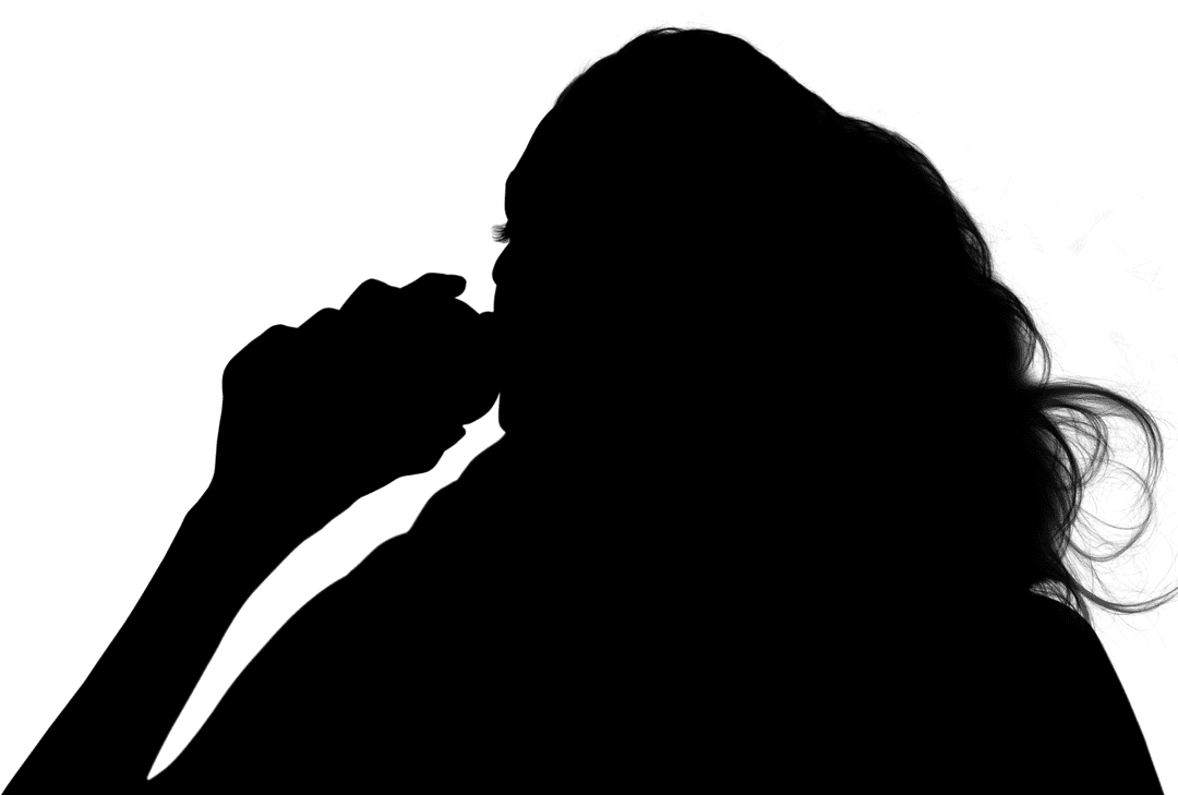 Elegant Silhouette of Woman Drinking from Glass on Transparent Background