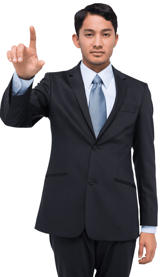 Businessman Pointing on Transparent Background for Virtual Interface