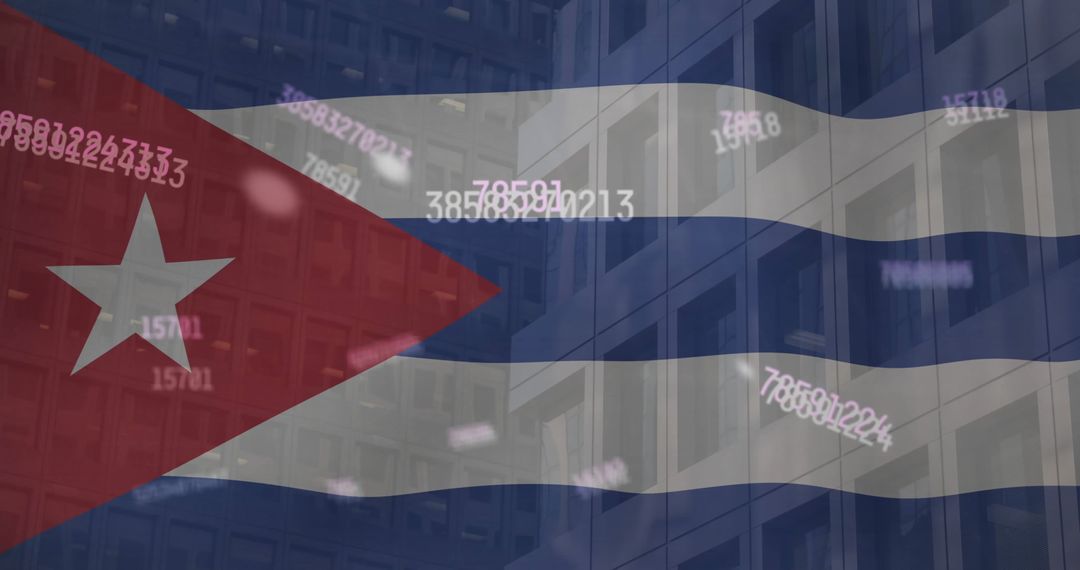 Financial Data Processing Overlaid on Cuban Flag Symbolizing Global Business