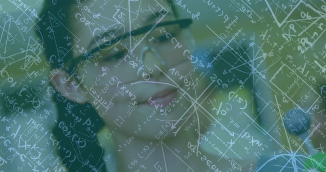 Schoolgirl Behind Mathematical Projections in Classroom