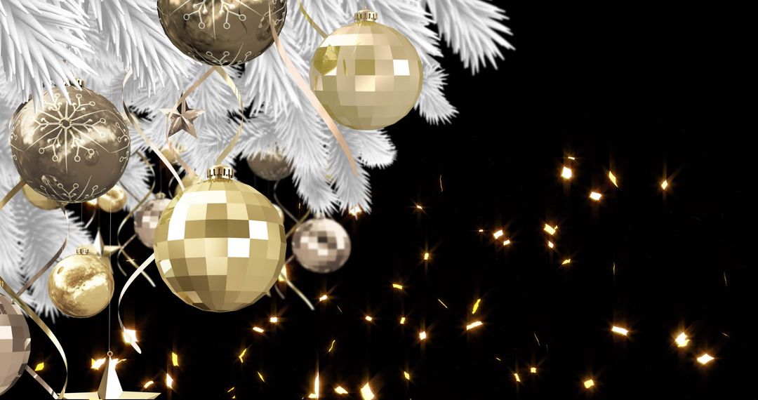 Golden Christmas Baubles Adorning Snowy Fir Tree