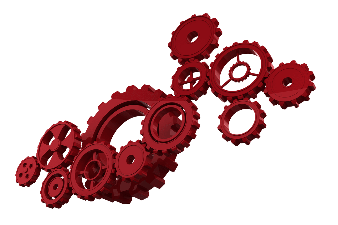 Red Cog Wheels Illustration on Transparent Background