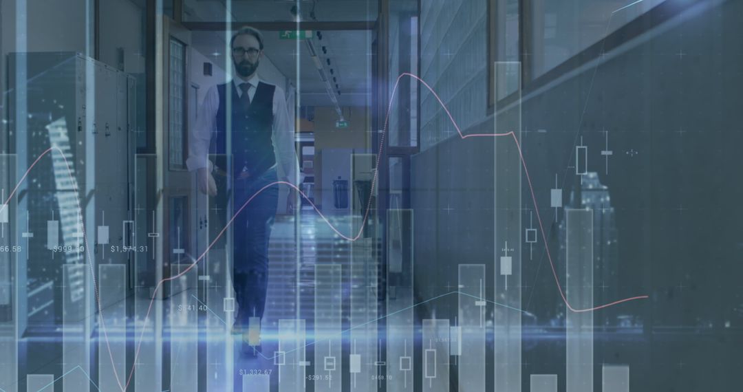Businessman and Financial Data Overlay Showing Analytics and Growth