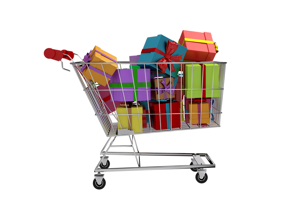 Shopping Trolley Filled with Wrapped Presents on Transparent Background - Download Free Stock Images Pikwizard.com