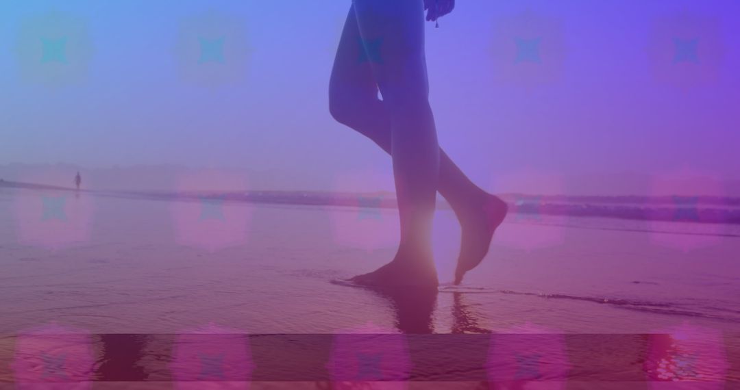 Woman's Legs at Beach with Overlaying Pink Patterns
