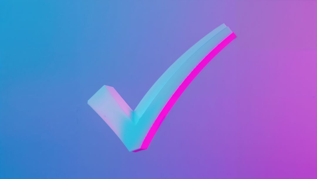 3D Check Mark Against Vibrant Gradient Background