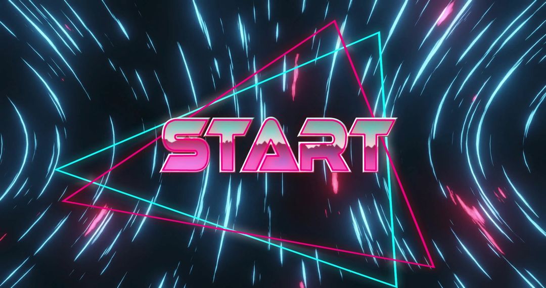 Neon Start Text on Futuristic Digital Pattern Background