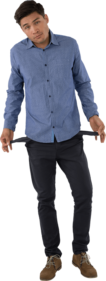 Businessman Shrugging While Showing Transparent Pockets