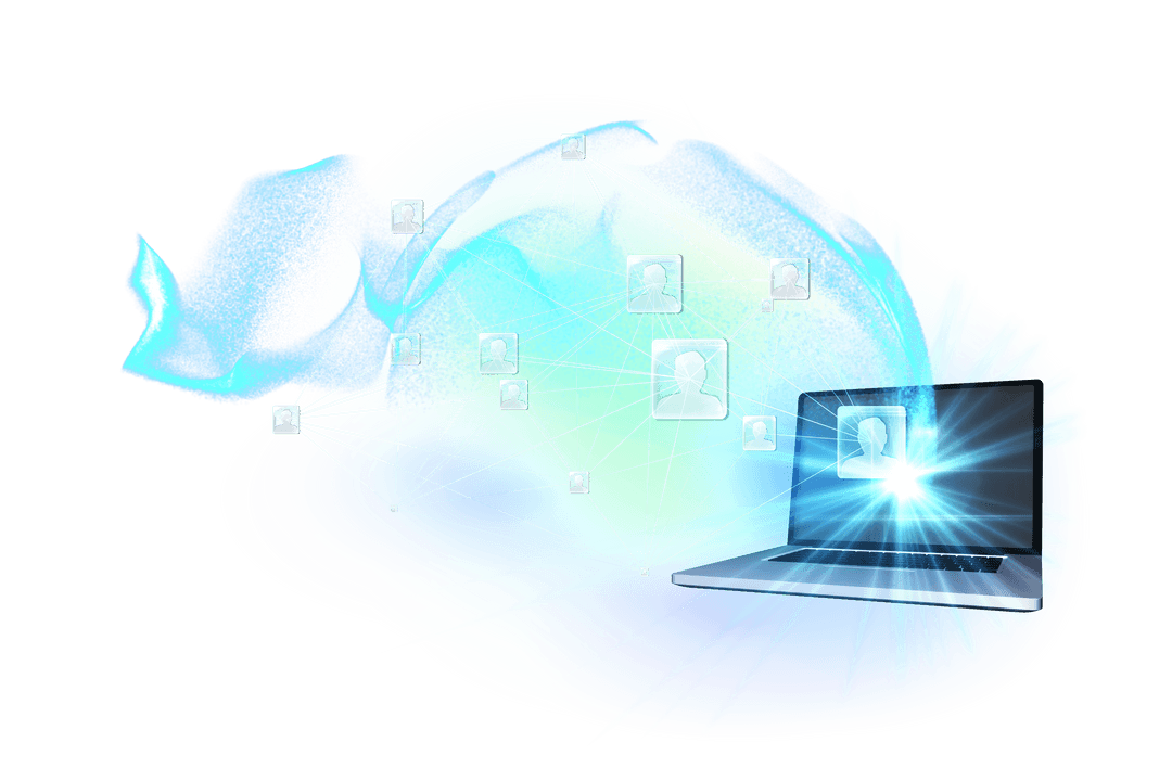 Transparent Digital Network of Connections with Laptop Illustration
