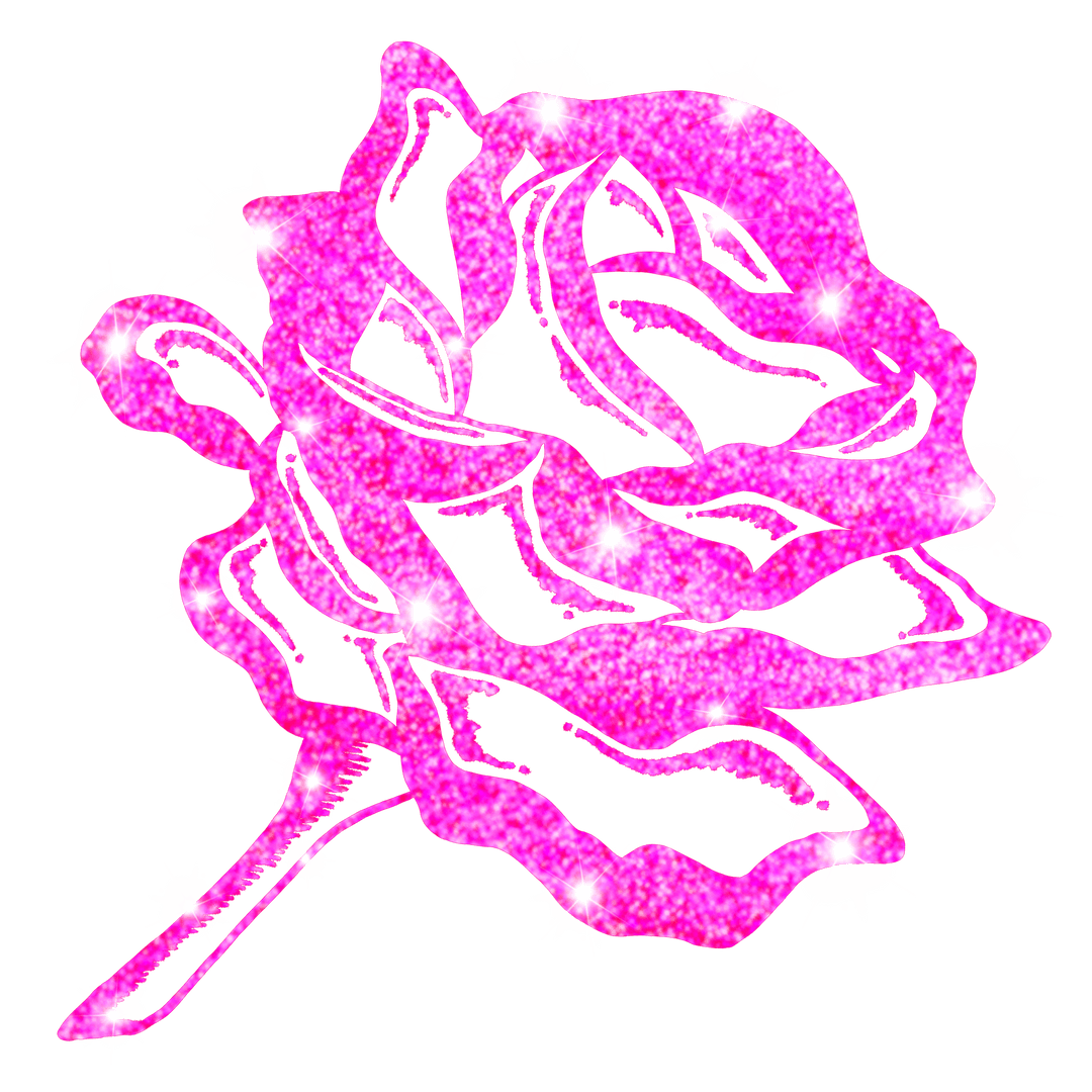 Sparkling Pink Rose with Starbursts on Transparent Background