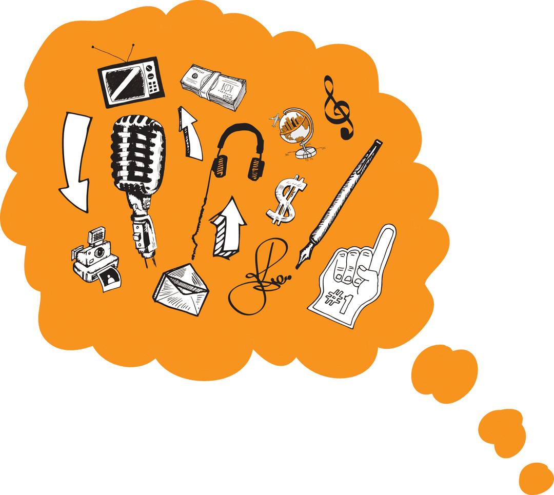 Orange Speech Bubble with Symbols on Transparent Background