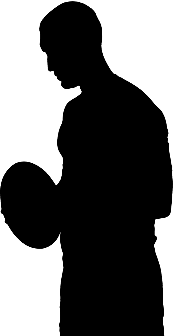 Silhouette of Rugby Player Holding Ball with Transparent Background