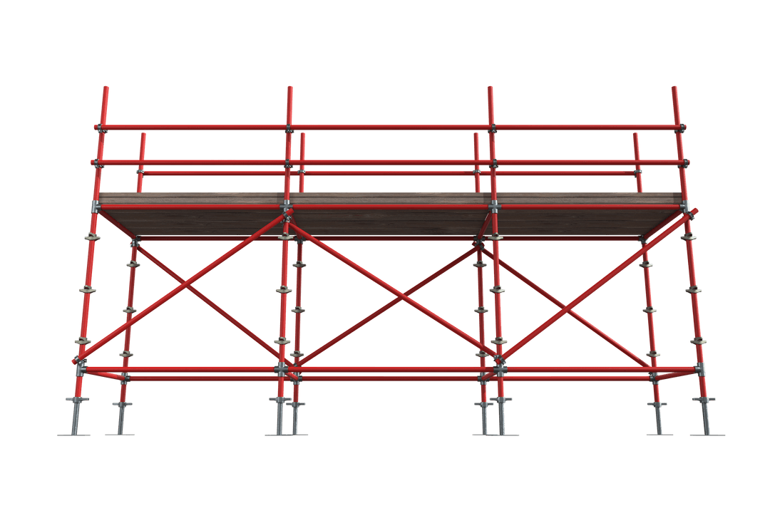 Transparent Construction Scaffold 3D Illustration with Red Metal Design