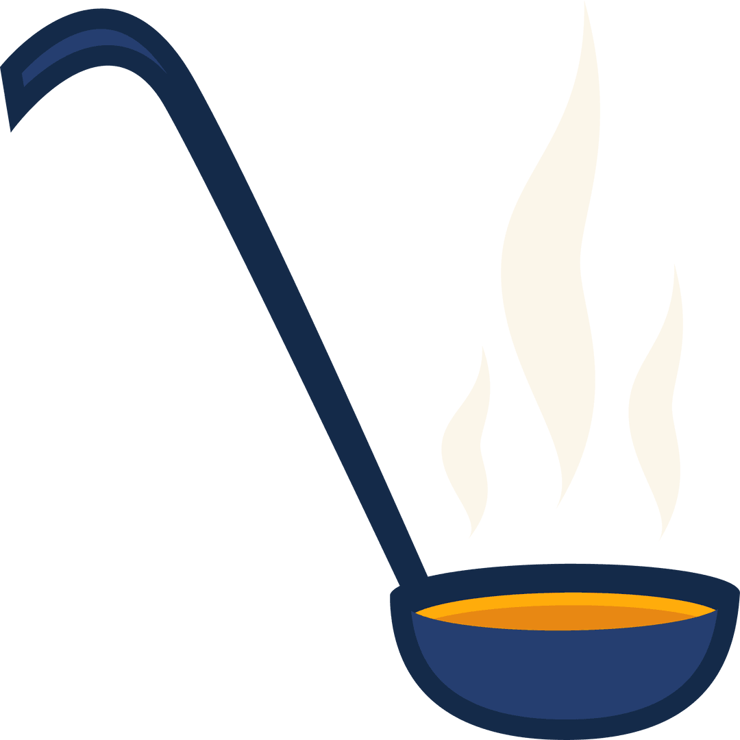 Transparent Ladle with Steam and Orange Broth Illustration