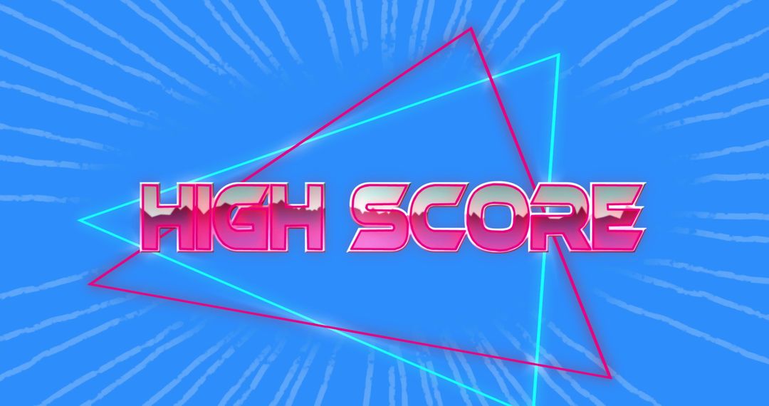 High Score Neon Text on Blue Background with Geometric Shapes