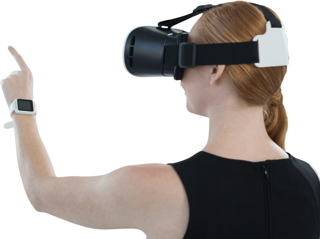 Female Executive Engaging With Virtual Reality Technology in Black Outfit