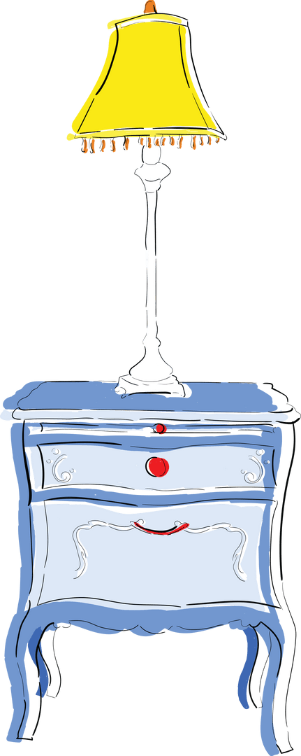 Vintage Chest of Drawers with Lamp on Transparent Background