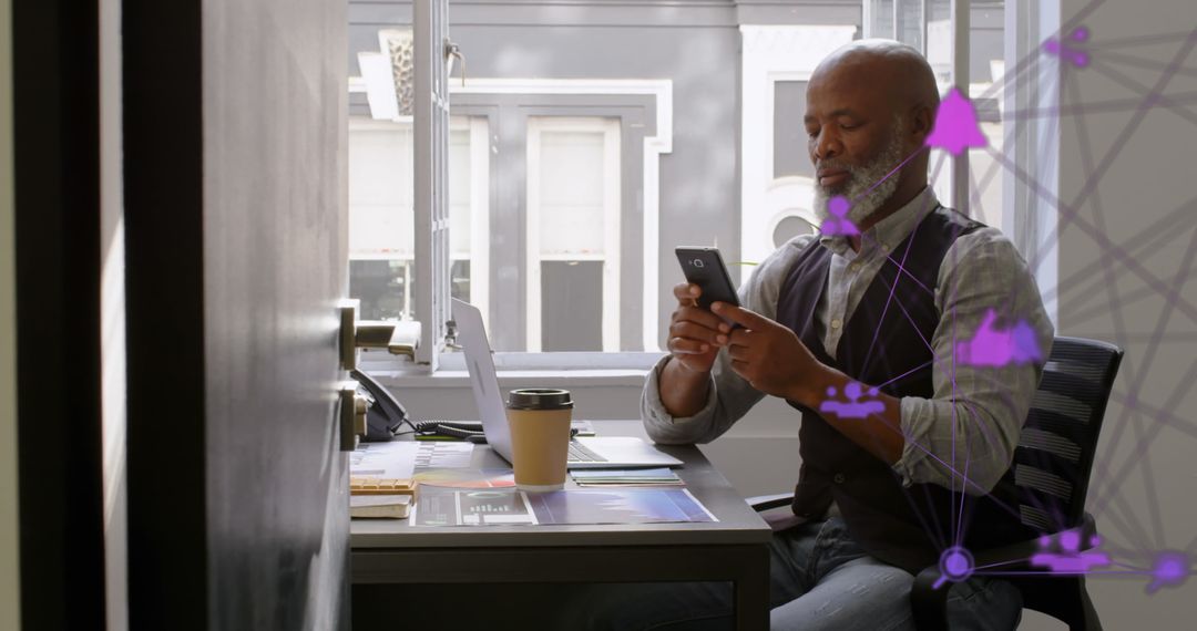 Modern Professional Engaging with Digital Network on Smartphone