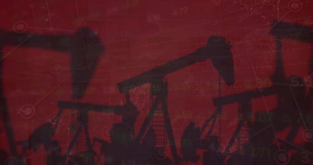 Abstract Red Background with Oil Rigs and Financial Data