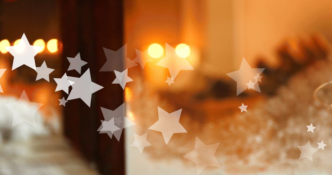 Falling Stars Overlaying Warm Christmas Candle Glow