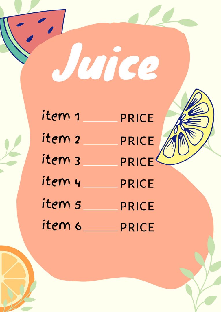 Summer Fruit Juice Bar Menu Template with Watermelon and Citrus Graphics - Download Free Stock Templates Pikwizard.com