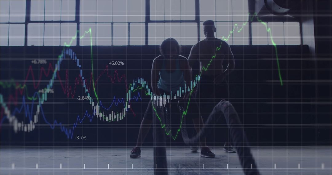 Workout Duo Using Battle Ropes with Overlaid Graphs