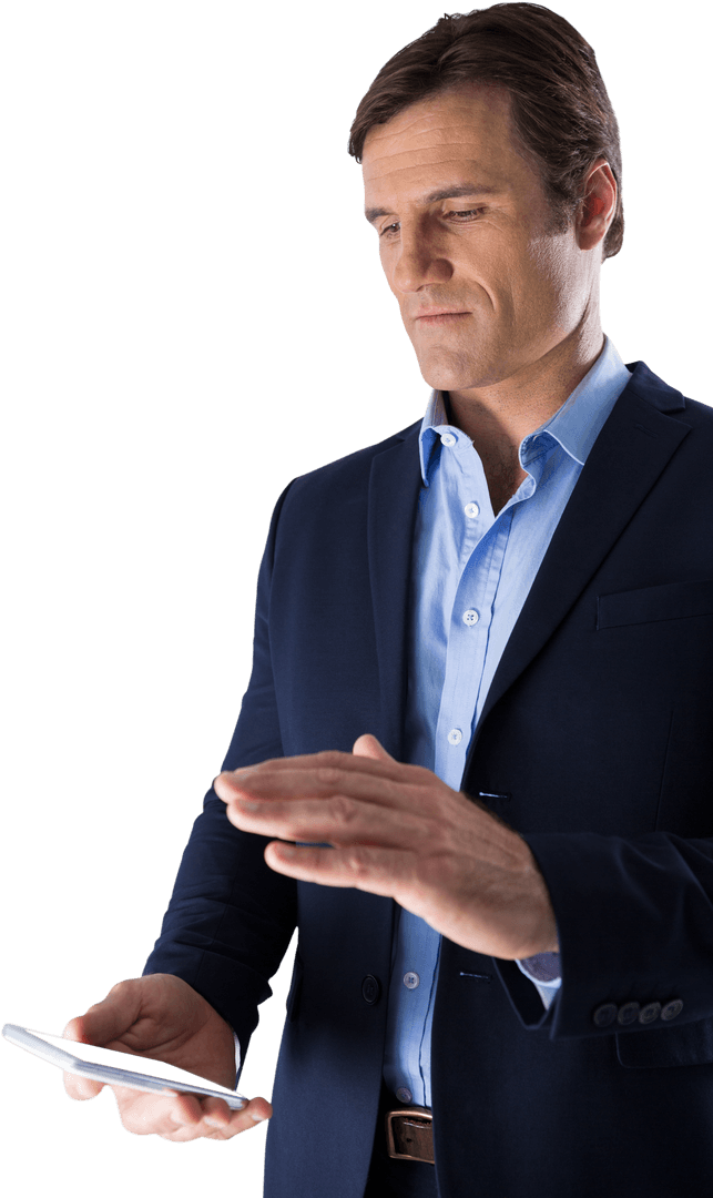 Transparent Businessman Interacting with Smartphone Technology