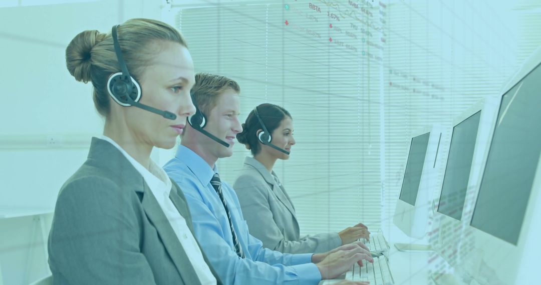 Team of Call Center Agents Working in Modern Office