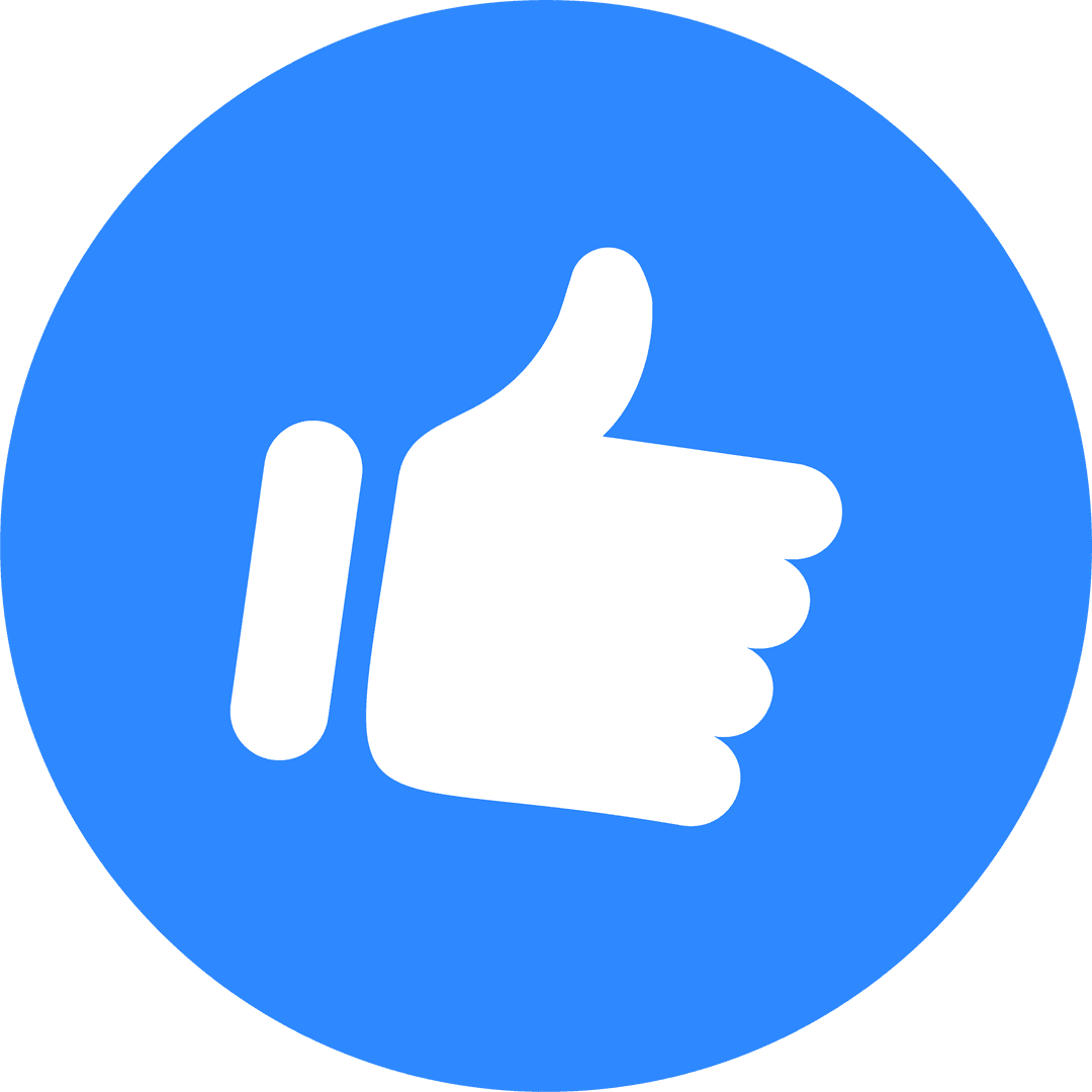 Stylized White Thumbs-Up Icon on Blue Circle with Transparent Background