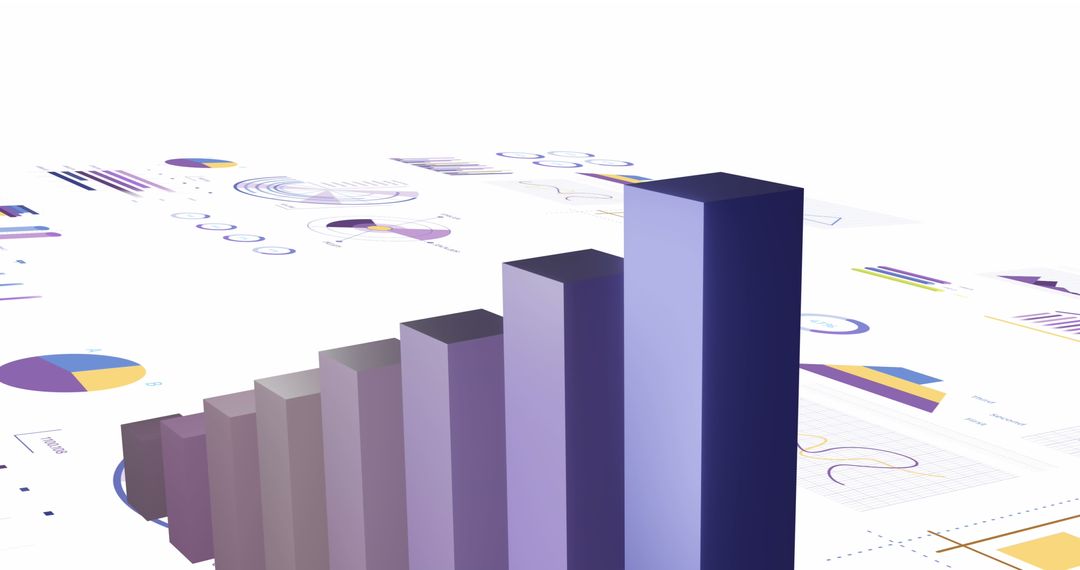 Abstract 3D Bar Chart Overlaid with Financial Graphs