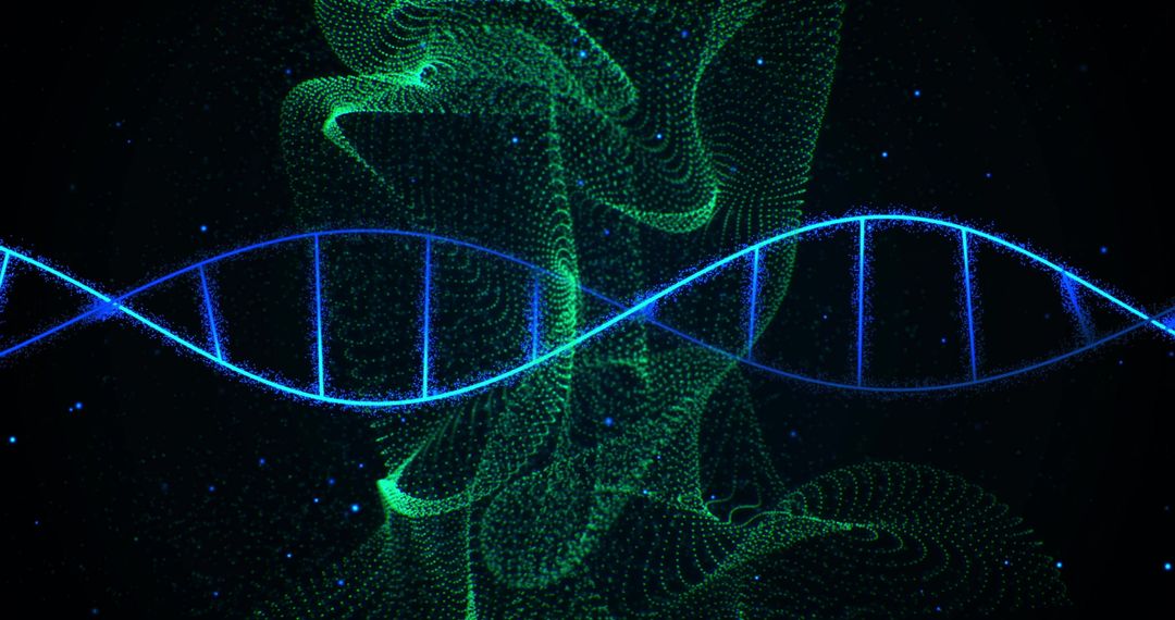 Glowing DNA Helix with Digital Wave Background for Biotechnology Themes