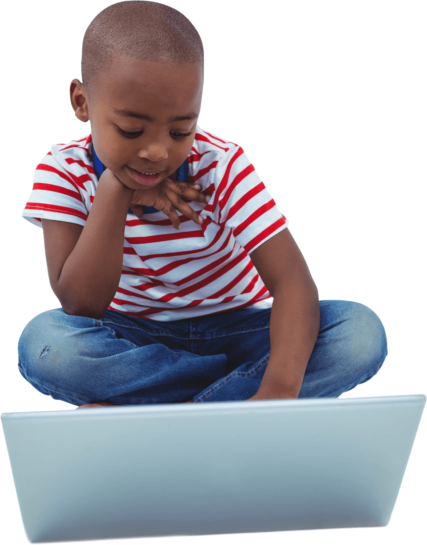 Transparent Young Boy Using Laptop Outdoors Expression Happy
