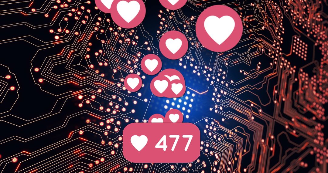 Social Media Engagement Displayed on Circuit Board Background