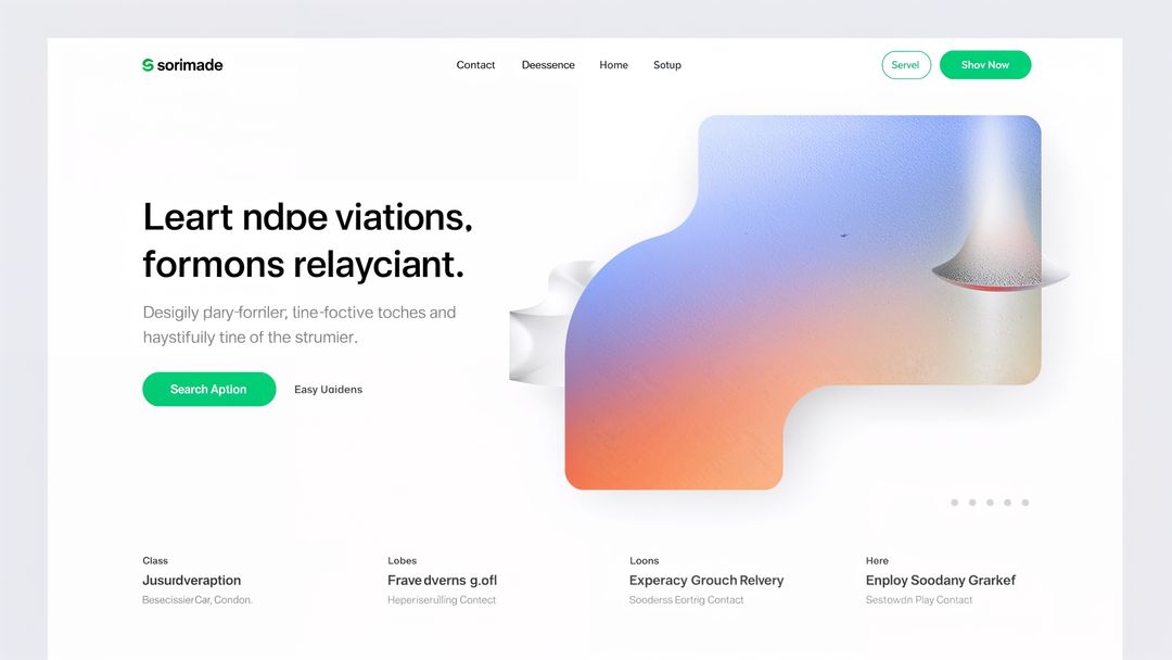 Minimalist landing page website with abstract colorful graphic
