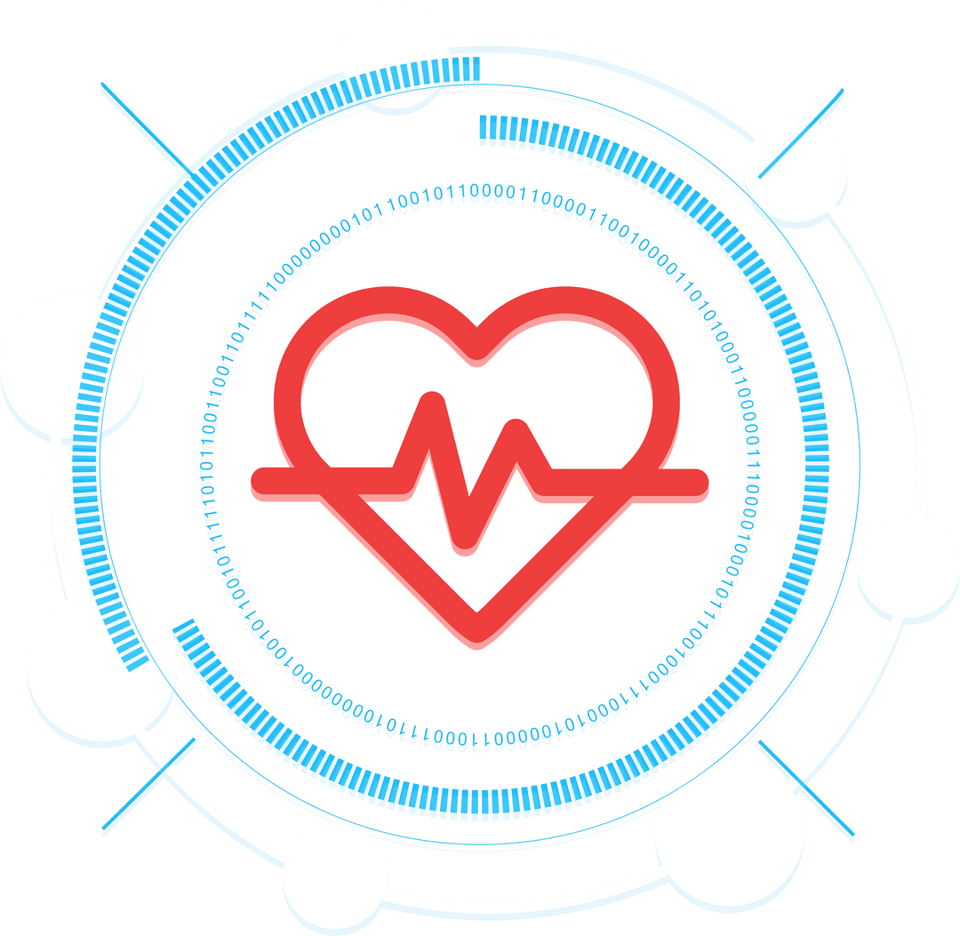 Transparent Heartbeat Icon with Digital Interface Elements