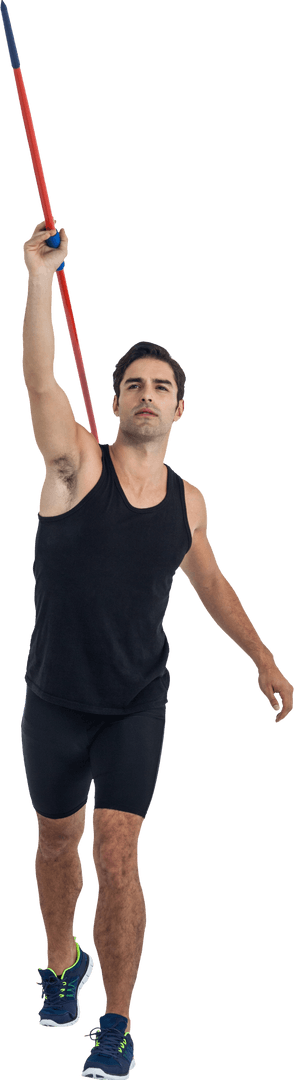 Male Athlete with Javelin on Transparent Background