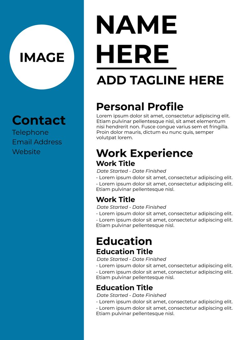 Professional Resume Template Featuring Bold Blue Circle for Personal Branding - Download Free Stock Templates Pikwizard.com
