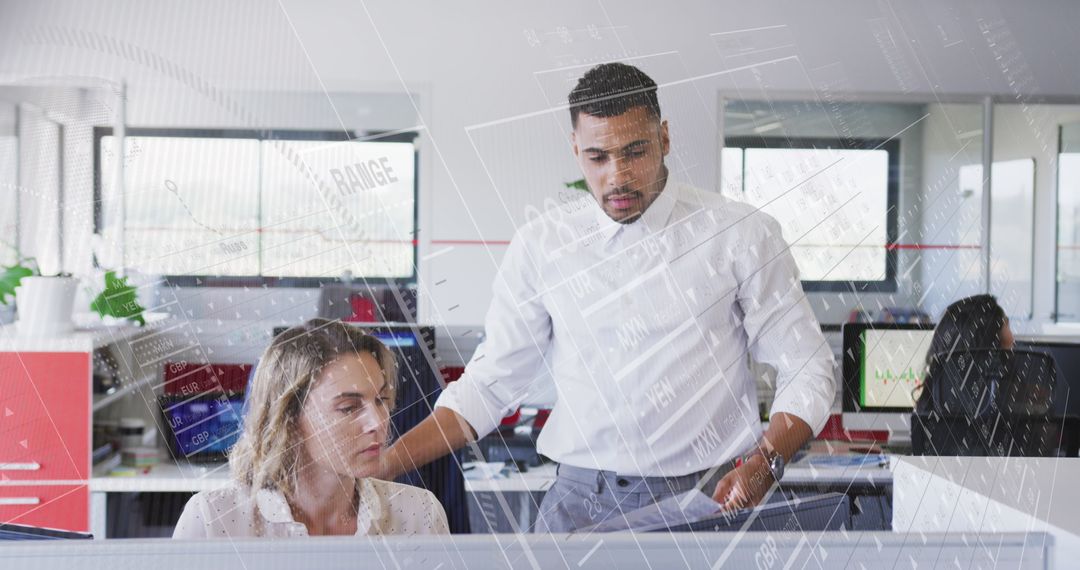 Diverse Team Collaborating with Digital Data Interface